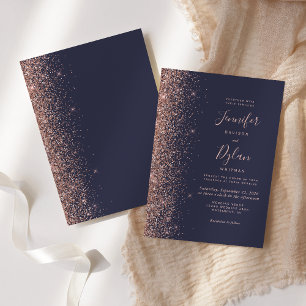 Moderne dunkelblaue Roségold Glitter-Einfassung Ho Einladung
