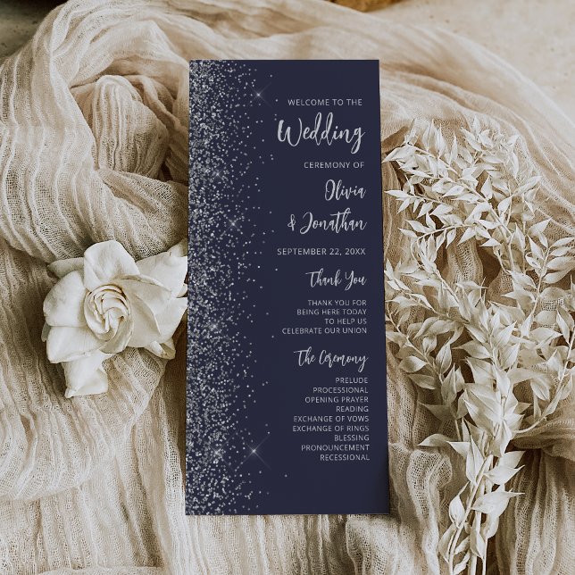Moderne dunkelblaue silberne Glitter-Schrift Hochz (Von Creator hochgeladen)