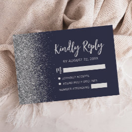 Moderne dunkelblaue silberne Glitterrand-Schrift RSVP Karte