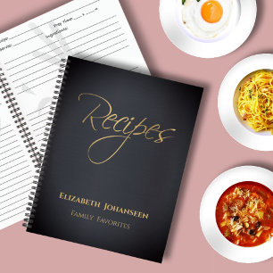 Moderne, dunkelblaue und goldene Rezepte Notizbuch