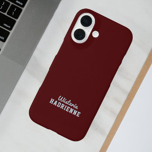 Moderne Dunkelburgunder Blaue Sport-Monogramm-Name iPhone 16 Hülle