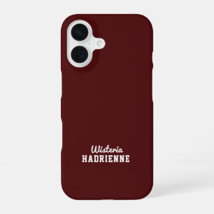 Moderne dunkelburgunderrote Sport-Monogramm-Name iPhone 16 Hülle