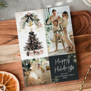 Moderne Dunkelgoldene Schwarze Bow Happy Holidays Feiertagskarte
