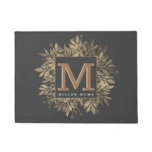 Moderne dunkelgraue Blätter Wreath Monogram