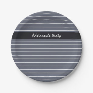 Moderne dunkelgraue, dünne Streifen mit Namen Pappteller