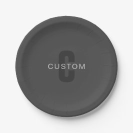 Moderne dunkelgraue editierbare Monogramm-Designvo Pappteller