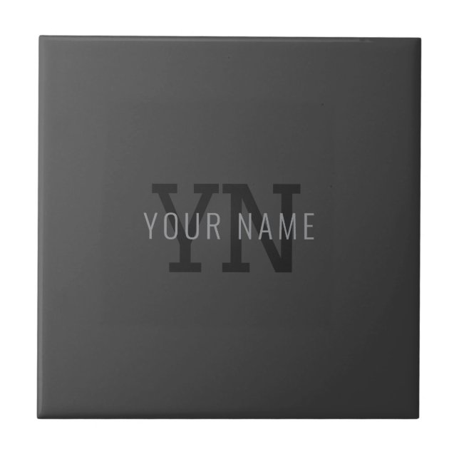 Moderne dunkelgraue monogrammierte Namen (oder and Fliese (Vorderseite)