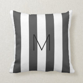 Moderne, dunkelgraue Streifen mit Monogramm Kissen