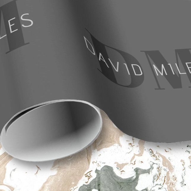 Moderne dunkelgraue und schwarz bearbeitbare Bezei Geschenkpapier (Von Creator hochgeladen)