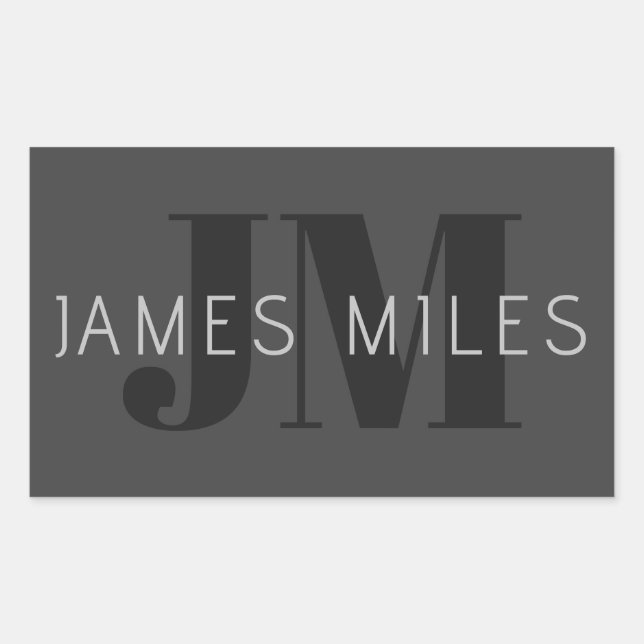 Moderne dunkelgraue und schwarz bearbeitbare Bezei Rechteckiger Aufkleber (Vorderseite)