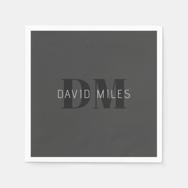 Moderne dunkelgraue und schwarz bearbeitbare Bezei Serviette (Vorderseite)