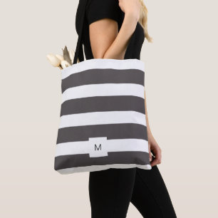 Moderne dunkelgraue weiße Streifen monogrammiert