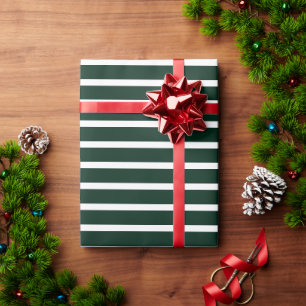 Moderne dunkelgrün-weiße Streifen elegante Muster Geschenkpapier
