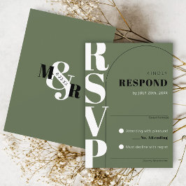 Moderne dunkelgrüne Ampere und Arch Wedding RSVP C Karte