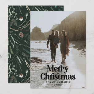 Moderne dunkelgrüne Aquarellbotanische Typografie Feiertagskarte