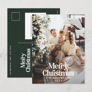 Moderne dunkelgrüne Aquarellbotanische Typografie Feiertagspostkarte