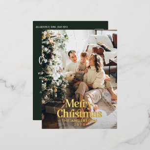 Moderne dunkelgrüne Aquarellbotanische Typografie Folien Feiertagspostkarte