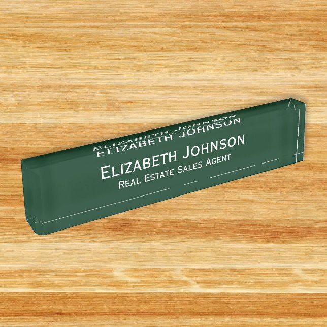 Moderne dunkelgrüne Berufliche Führungskraft Namensplakette (Modern Dark Green Professional Business Executive Desk Name Plate)