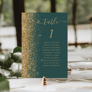 Moderne dunkelgrüne goldene Glitter-Hochzeit Tischnummer