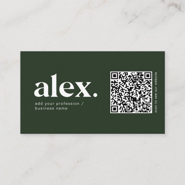 Moderne dunkelgrüne QR-Logo-Visitenkarte Visitenkarte (Vorderseite)