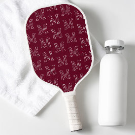 Moderne Dunkelrote Einfache Initialen Monogramm Mu Pickleball Schläger