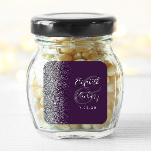 Moderne dunkelviolette silberne Glitter-Ecken-Hoch Quadratischer Aufkleber
