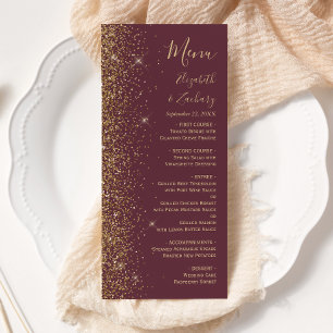 Moderne dunkle Burgunder-Gold-Glitter-Kanten-Hochz Menükarte