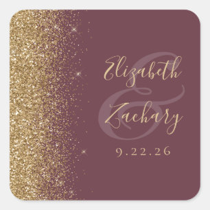 Moderne dunkle Burgunder-Gold-Glitter-Kanten-Hochz Quadratischer Aufkleber