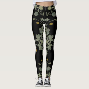 Moderne dunkle florale verzierte graue goldene sch leggings