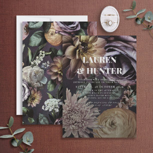 Moderne dunkle, Lila, florale Botanische Hochzeit Einladung