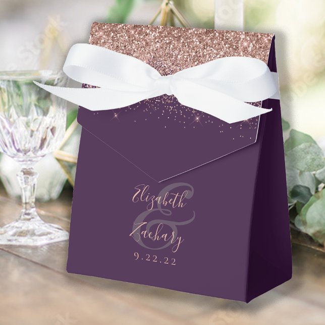 Moderne Dunkle Lila Rose Gold Glitzer Hochzeit Geschenkschachtel (Von Creator hochgeladen)