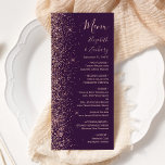 Moderne Dunkle Lila Rose Gold Glitzer Hochzeit Menükarte<br><div class="desc">Die links Seite dieses eleganten,  modernen Hochzeitsmenüs besticht durch das Design eines Glitzer in Rose mit vergoldeten Imitaten. Der individuell anpassbare Text verbindet blassfarbene Handschrift,  Copperplate und kursive Schriftart auf einem dunklen lila Hintergrund. Auf der Rückseite ist ein passendes,  dunkles,  lila und Rose-Gold-Glitzer-Design zu sehen.</div>