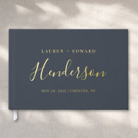 Moderne Dunkle Marine und Gold Familienname Hochze