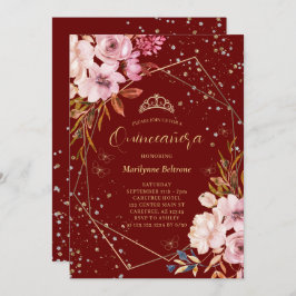 Moderne dunkle Rote Quinceañera Einladung