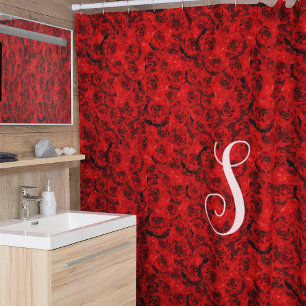 Moderne dunkle Rote Rosen Ästhetik Custom Monogram Duschvorhang