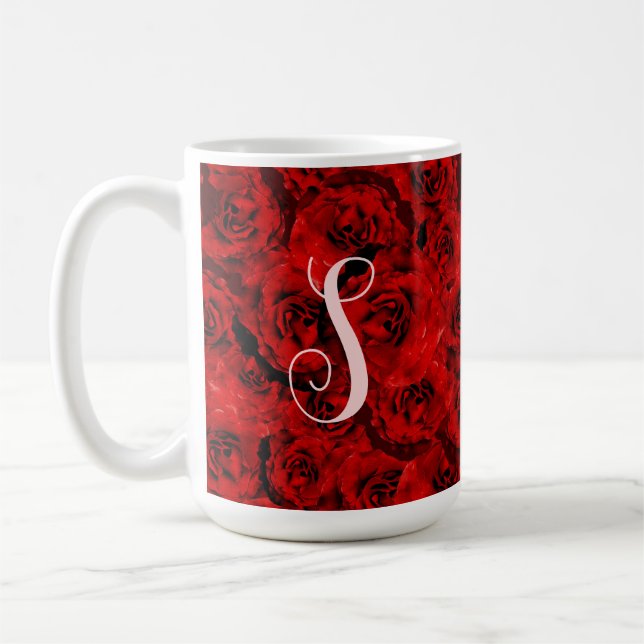 Moderne dunkle Rote Rosen Stylische, kundenspezifi Kaffeetasse (Links)