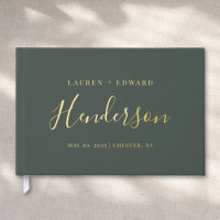 Moderne dunkle Sage und Gold Familienname Hochzeit