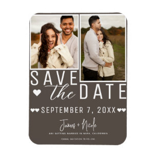 Moderne Dunkle Taupe Hochzeitseinladung mit 2 Foto Magnet