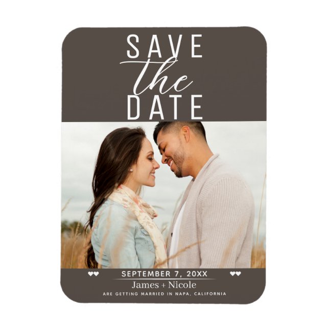 Moderne Dunkle Taupe Save the Date Hochzeitsfeier  Magnet (Vertikal)