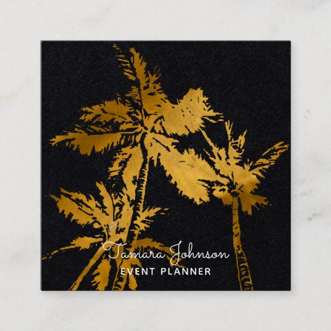 Moderne dunkle tropische Goldpalmen beruflich Quadratische Visitenkarte (Vorderseite)