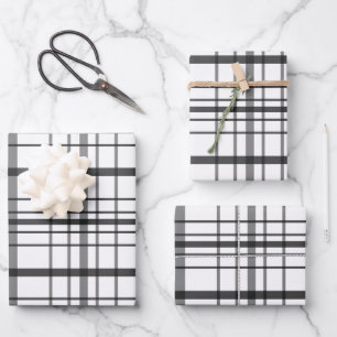 Moderne dunkle und helle graue dünne Linien-Karoge Geschenkpapier Set