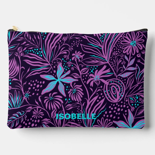 Moderne dunkle violette Blumeneinzelmuster Zubehörtasche (Vorderseite)