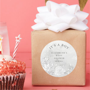 Moderne Dusche mit Blütenmassage. Ein Junge Runder Aufkleber