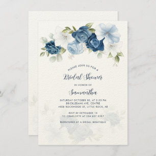 Moderne Dusty Blue Floral Bridal Dusche Einladung