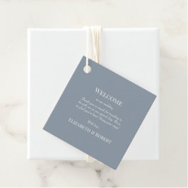 Moderne Dusty Blue Floral Wedding Begrüßungsmarke Geschenkanhänger