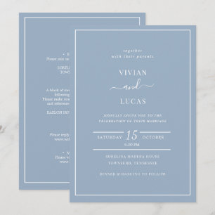Moderne Dusty Blue Formal Minimal Hochzeit Einladung