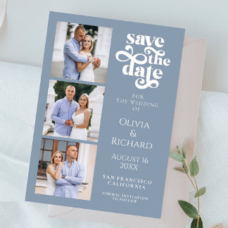 Moderne dusty Blue Foto Collage Wedding Save The Date