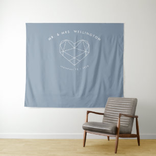 Moderne dusty Blue Geometric Heart Wedding Wandteppich
