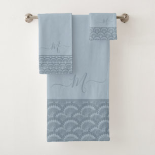 Moderne Dusty Blue Gray Seashell Muschel Eleganter Badhandtuch Set