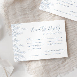 Moderne Dusty Blue Minimal Blätter Hochzeit RSVP Karte